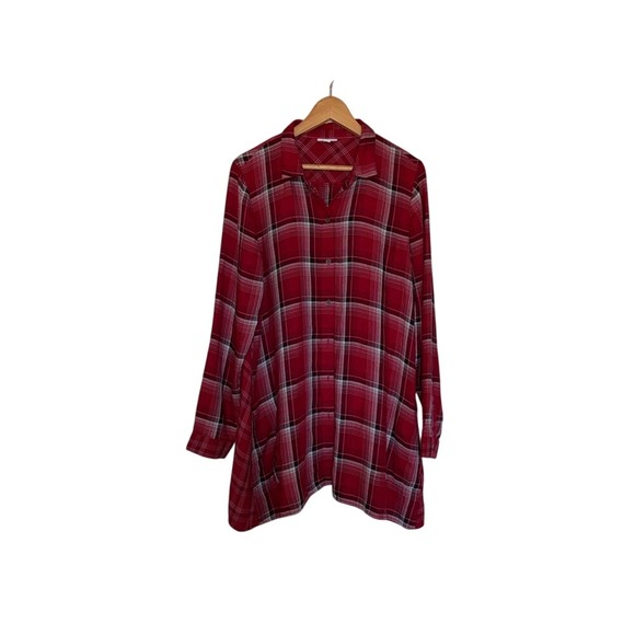 J. Jill Classic Red Plaid tunic button down Long sleeve Shirt sz Medium - Picture 3 of 8